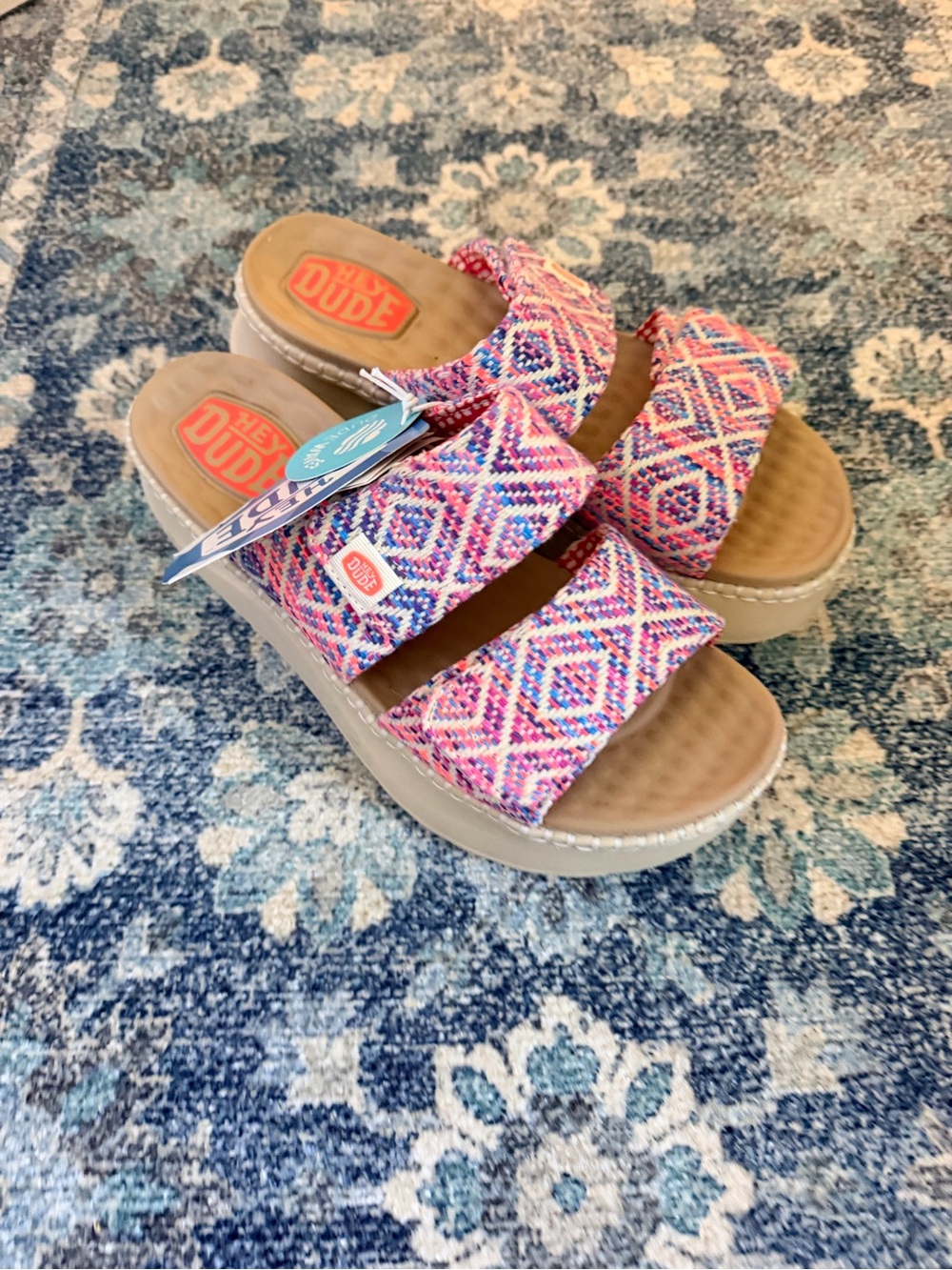 Hey Dude Women's Pink & Multicolor Patterned Slide Sandals